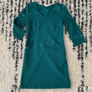 Boden US 6/UK 10 Bronte Ottoman Vneck Shift Dress with Pockets Green Cotton
